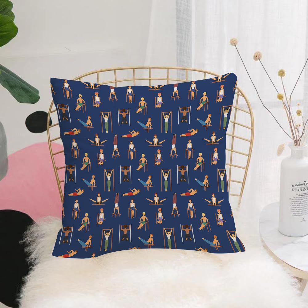 HYOSXW Cushion Cover,Throw Pillow Case Home Decorative for Living Room Bedroom Sofa Chair 16X16 Inch,Gymnastics Cartoon Style Boys Doing Exercise Multicolored Athletic Bodybuilding,Pillowcase 40X40cm