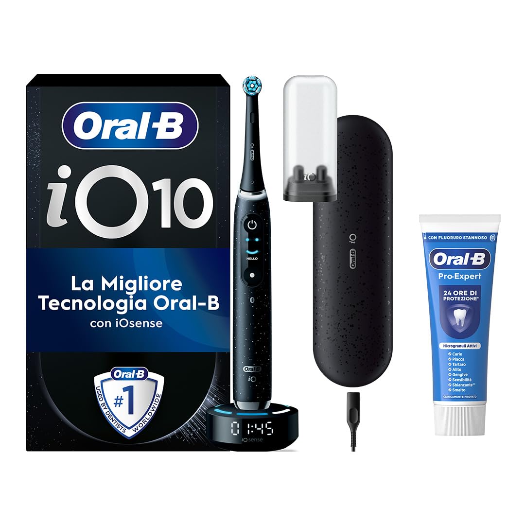 Oral-B iO 10 Spazzolino Elettrico, Nero, Testina, Custodia, Dentifricio
