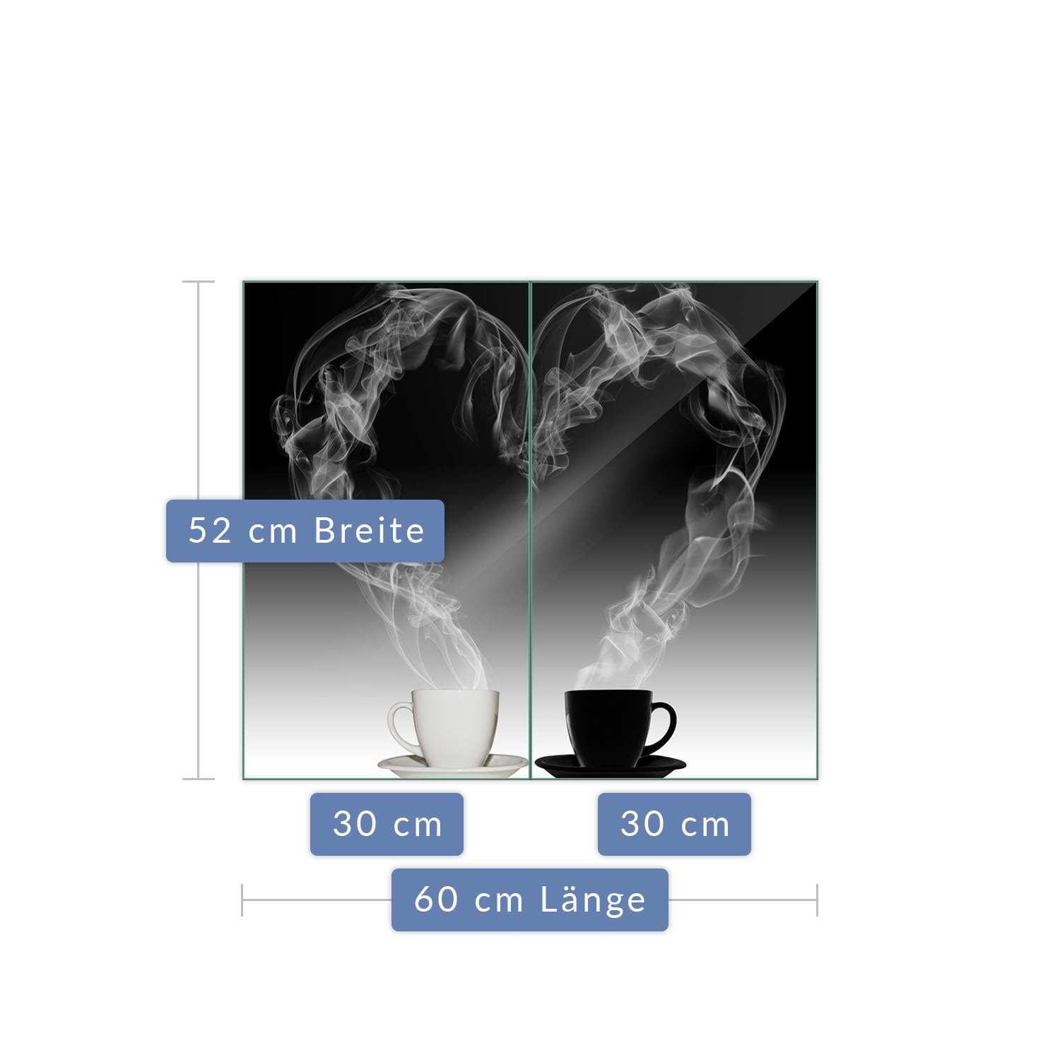 Herdabdeckplatte Abdeckung Ceranfeld Abdeckplatte Schneidebrett 2-Teilig 60x52 Herz Kaffee Schwarz Spritzschutz Glasplatte Ceranfeldabdeckung Herdschutz Sicherheitsglas Glasschneidebrett 2x30x52