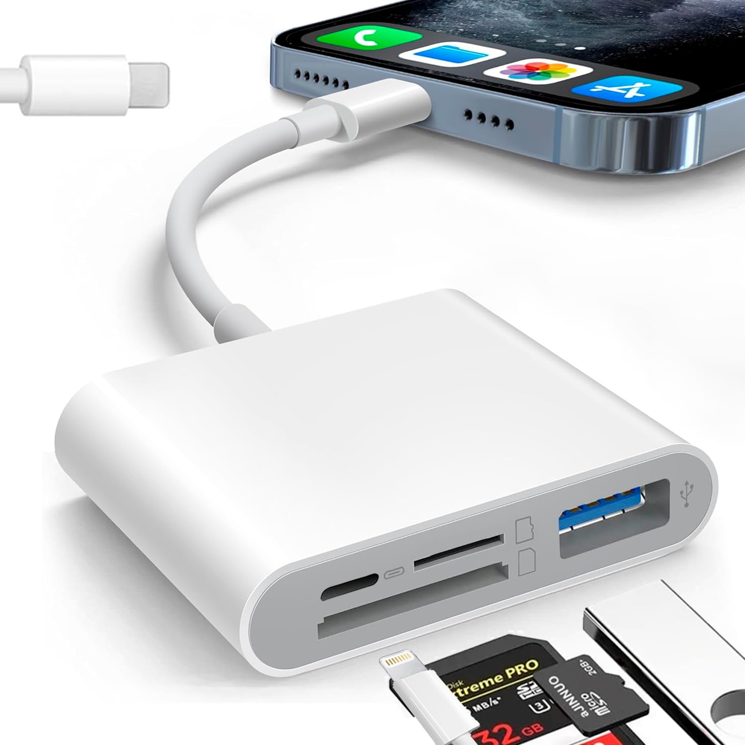 Adaptador Leitor de Cartão para iPhone 14 13 12 11 XS X 8 iPad Leitor Cartão de memória