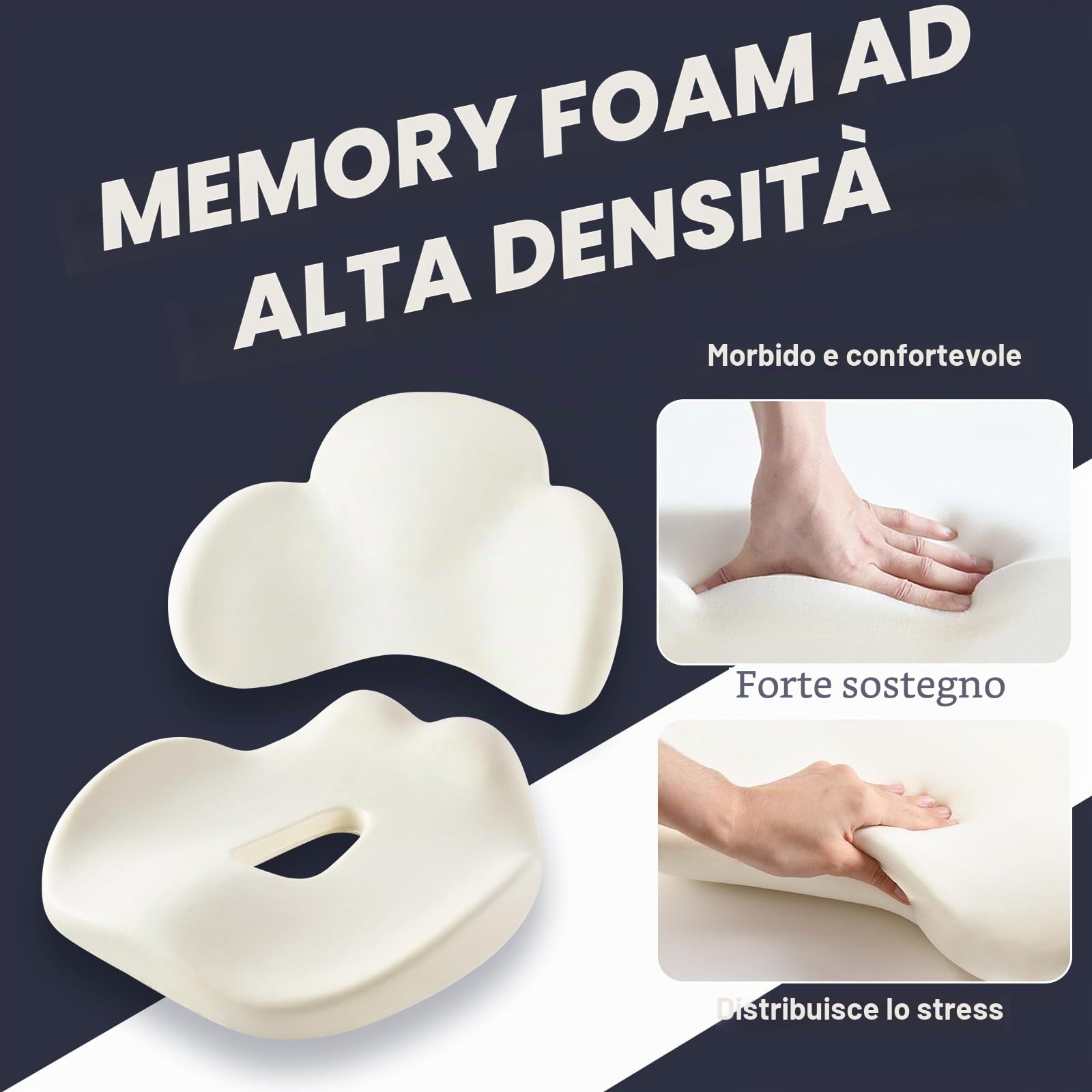 Coverado Cuscino sedile e Cuscino di supporto lombare per sedia da ufficio dell'automobile, Ergonomico Schiuma di memoria Sedia da scrivania Cuscino di sostegno posteriore