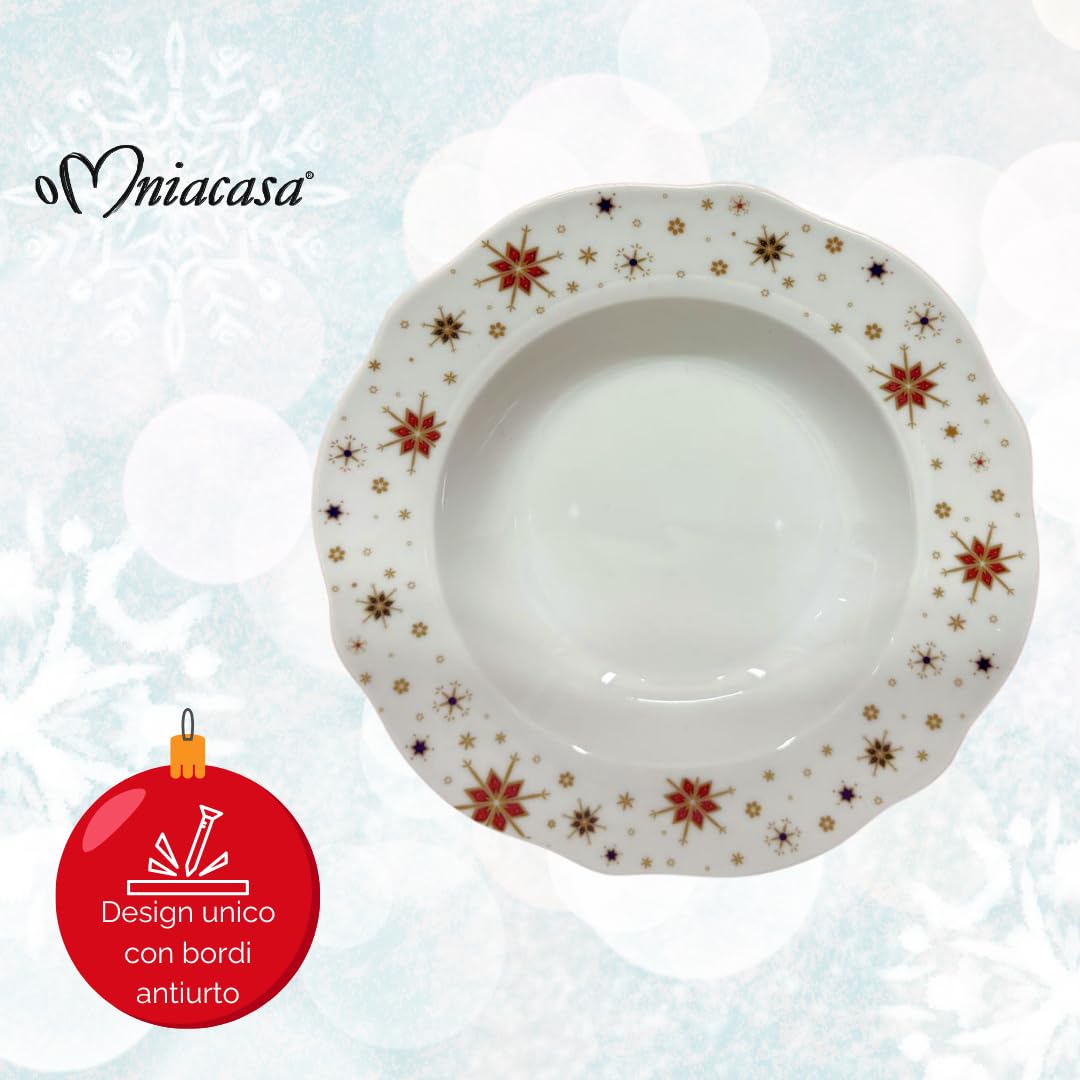 Servicio de platos de Navidad de porcelana para 6 personas con vasos: 24 piezas, decoraciones con árbol de Navidad, cascanueces y estrellas, rojo y blanco, apto para lavavajillas y