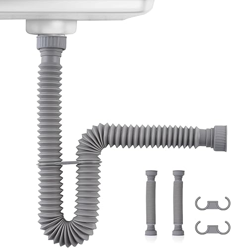 iFealClear Paquete de 2 tubos de trampa P de 1-12 pulgadas, tubo de drenaje flexible para fregadero con 2 anillos de sellado de goma, tubo de
