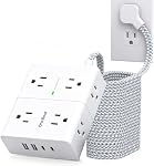 Barre de puissance du protecteur de surpression 15 Cordon de fer, Ultra Cord d'extension plat mince avec 8 Sorties 4 USB Ports(2 USB C), barre d'alimentation à prise plate, 15 Ft long cordon d'alimentation tressé pour la maison, bureau, salle de dortoir Essentiels