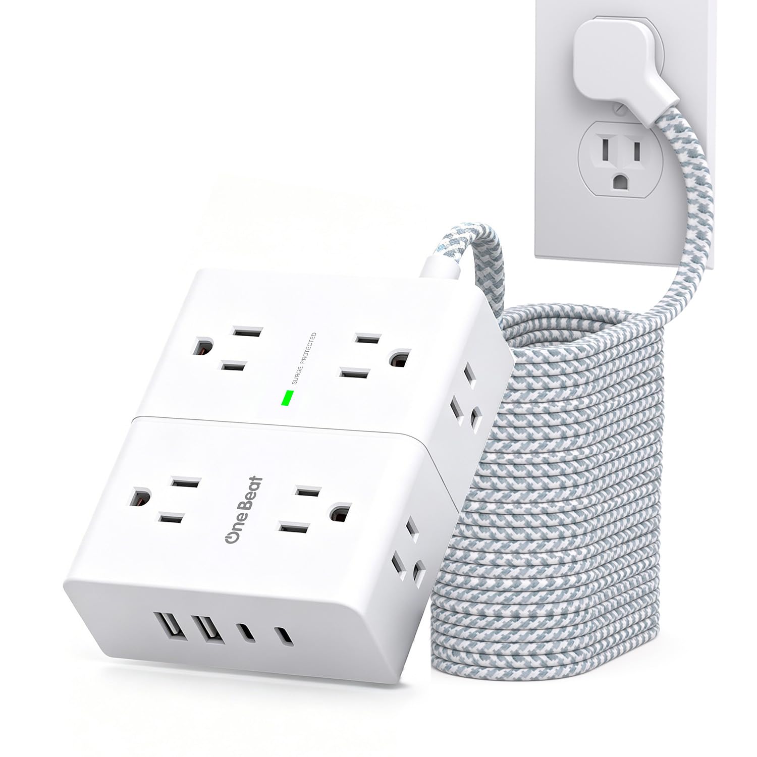 Extension Cord 25 Ft, One Beat Surge Protector Power Strip 25 Ft Long Cord