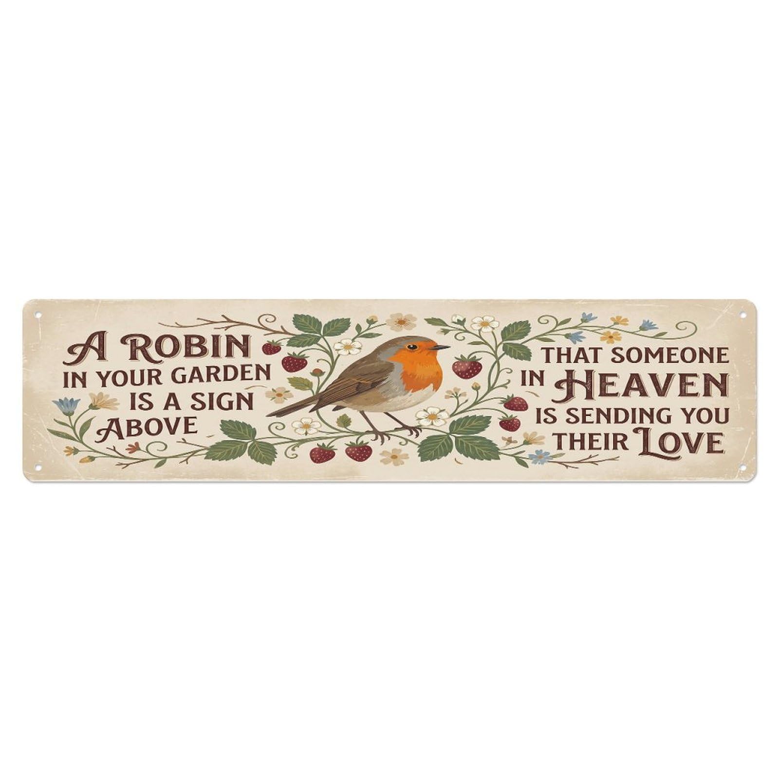 European Robin Heaven Love Strawberry Metal Tin Sign