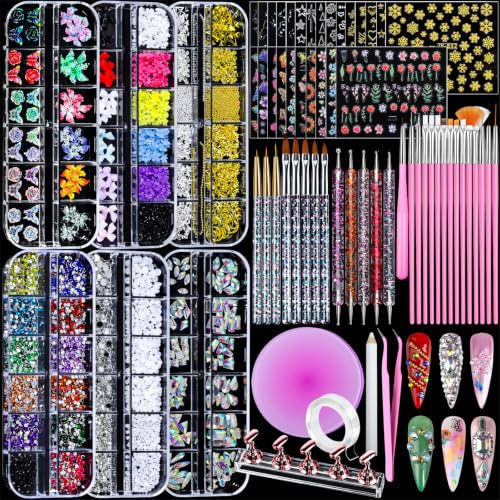 Teenitor Nail Art Kit Nail Charms, Nail Rhinestones Kit & Nail Art Brushes