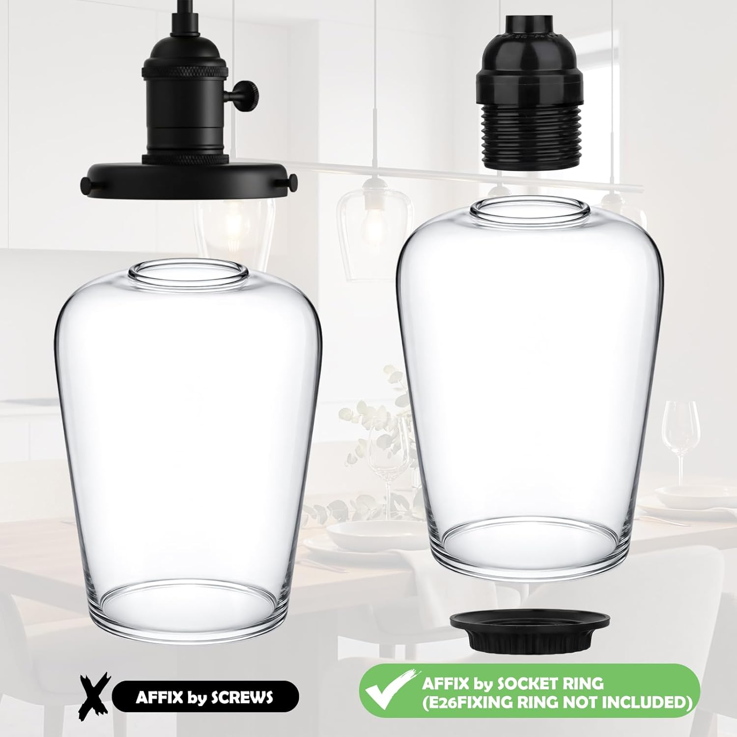 VIHOSE 4 Pack Wine Glass Lamp Shade, 6.3 Height, 1-5/8 Inch Fitter, Clear Light Shade for Light Fixtures Replacement, Wine Bottle Lampshade for Pendant Lights