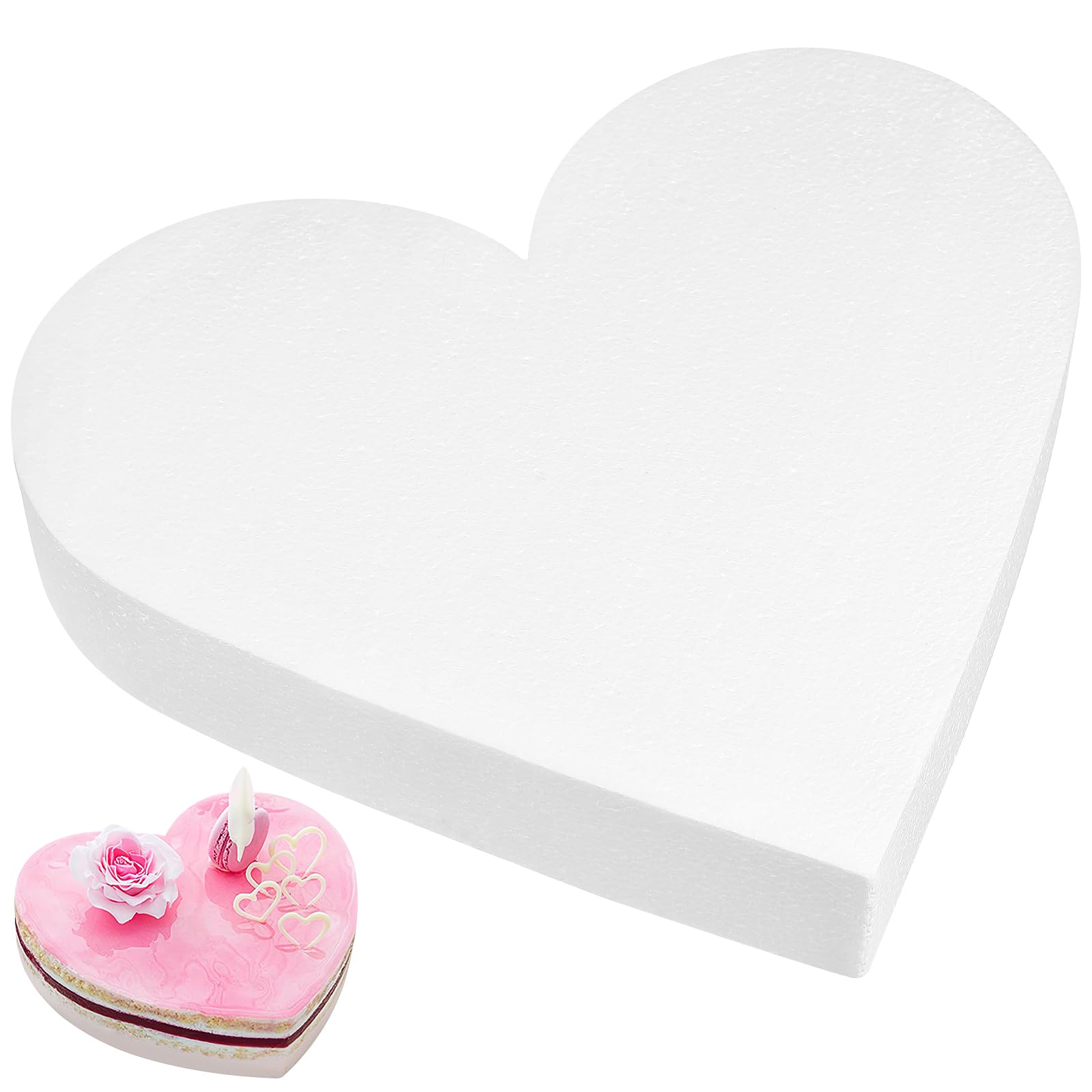 Foam Cake Heart Shape Fake Model 12 Inch Polystyrene Foams Embryo Doll Mould Practice Cake Modeling Ornament for Cake Decorating Wedding Valentines Day