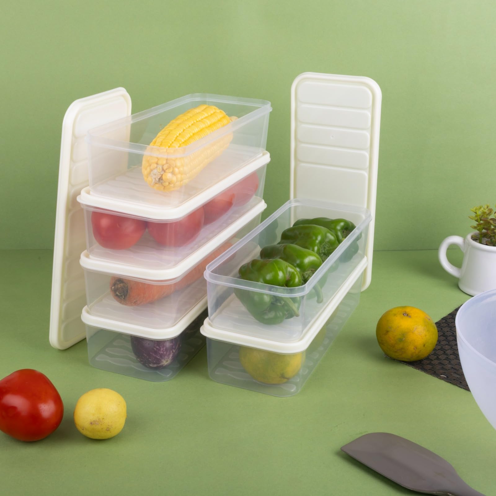 HomeWiz Plastic 1200Ml Kitchen Fridge Storage Container Box X 6 | 7200 ML | BPA Free,Food Grade | For Fruits,Vegetables, And More | Durable,Stackable, Secure Sealing and Organizing