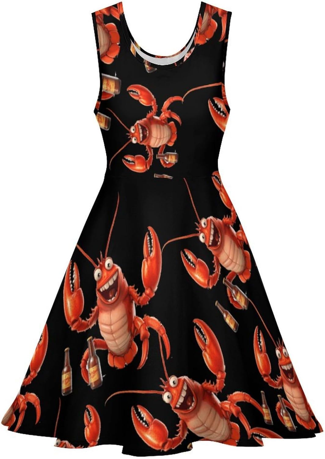 Beer Drinking Lobster Craft Beer Women's Dresses Round Neck Dress Sleeveless Tank Dress Ruffle Hem Sundress