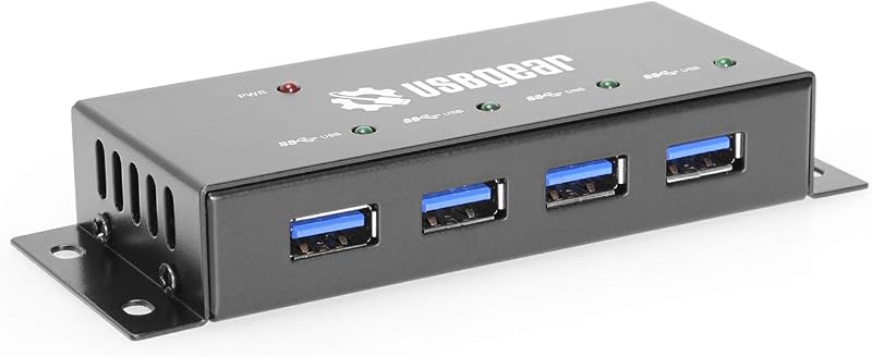 Compact 4-Port USB Hub, USB 3.2 Gen 1 Data High-Power Hub w/Power Adapter, Port Status LEDs, 5 Gbps Data, Surface Mountable
