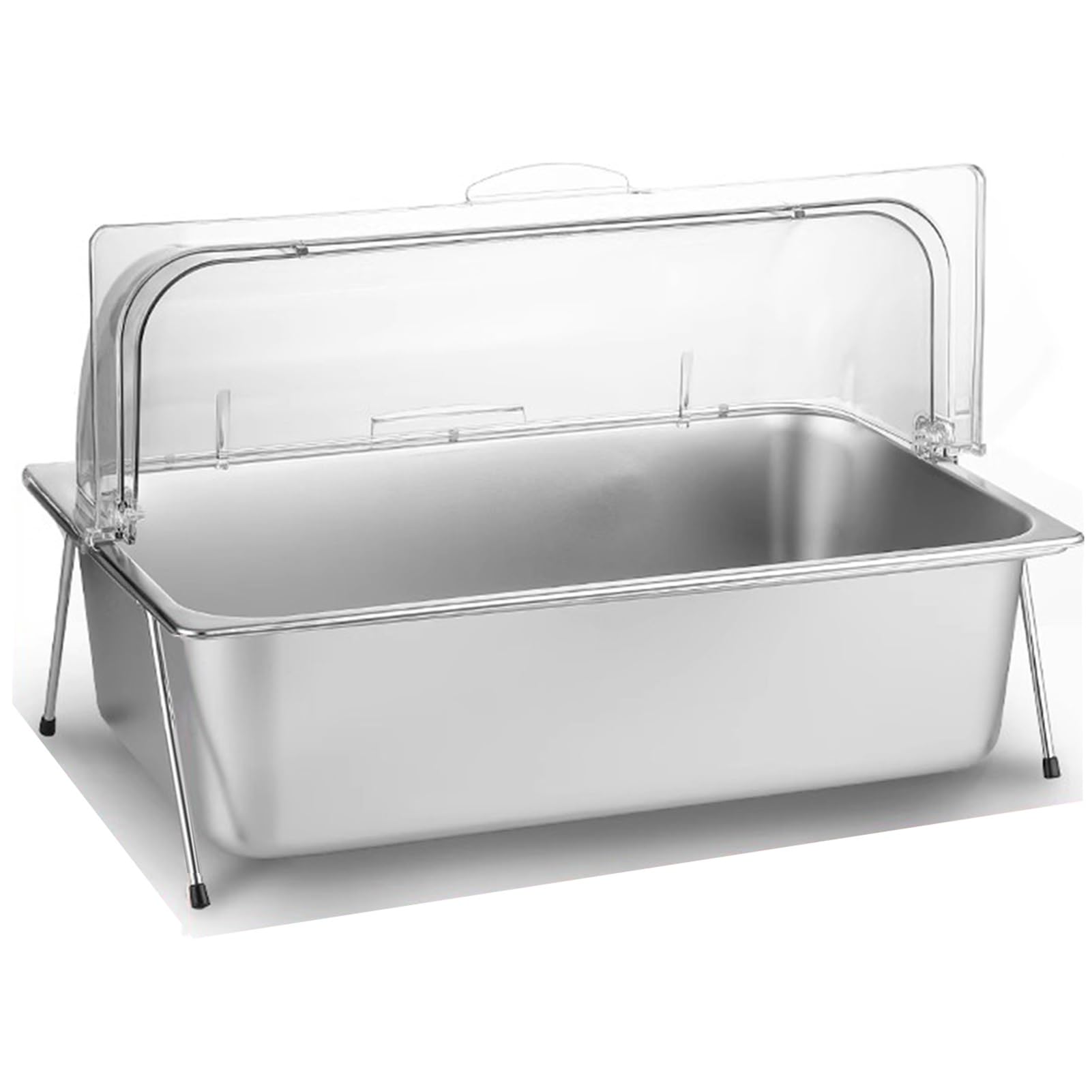 Bandeja expositora de alimentos de acero inoxidable con tapa enrollable transparente, dispensador de condimentos de buffet, bandeja para servir ensaladas (15 cm, 1 compartimento), perfecta para
