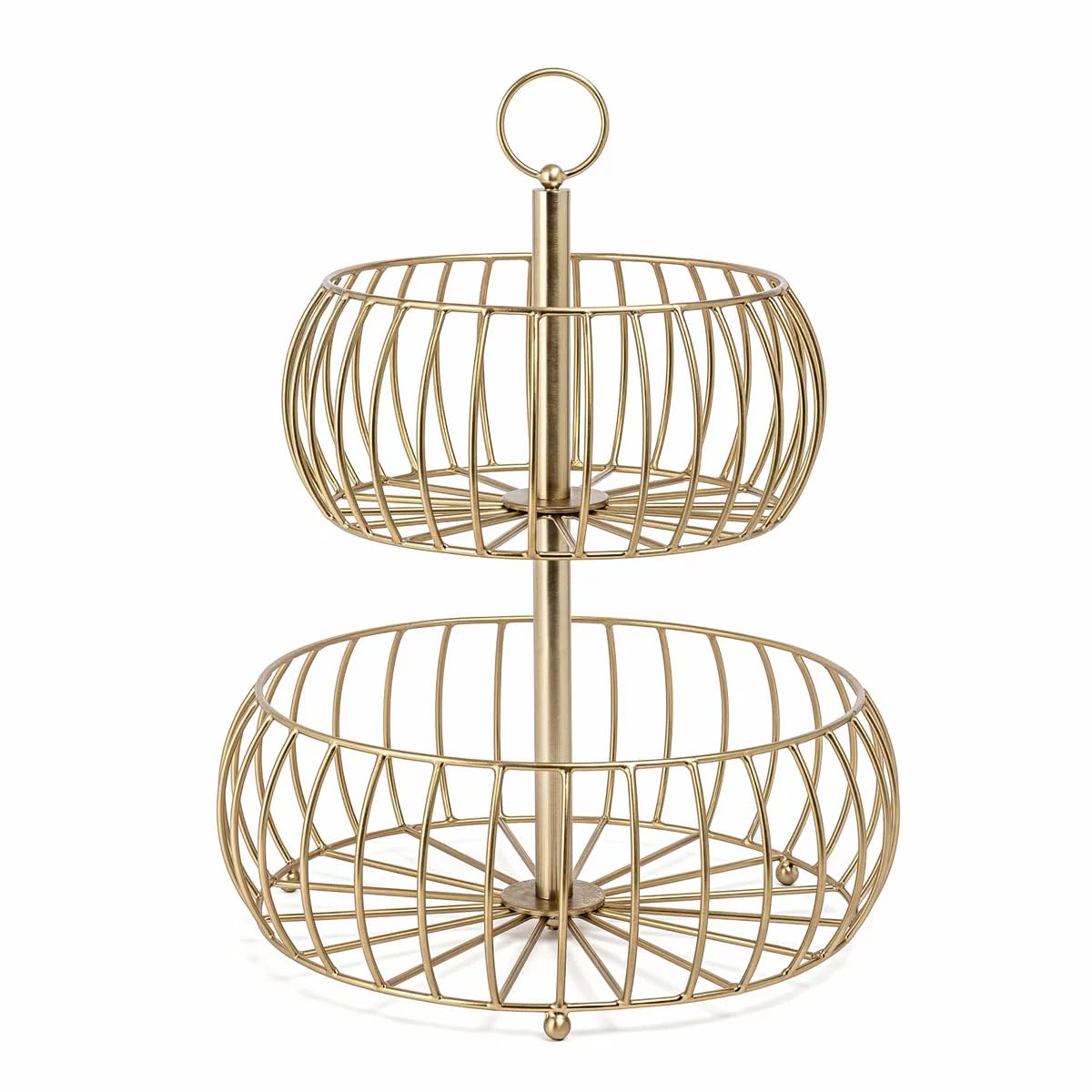 Red Fern Gold Brass 2 Tier Fruit Basket For Kitchen Countertop, Gold Metal Wire Vegetable Holder, Snack & Pantry Storage Organiser Stainless Steel Basket (Gold Brass)