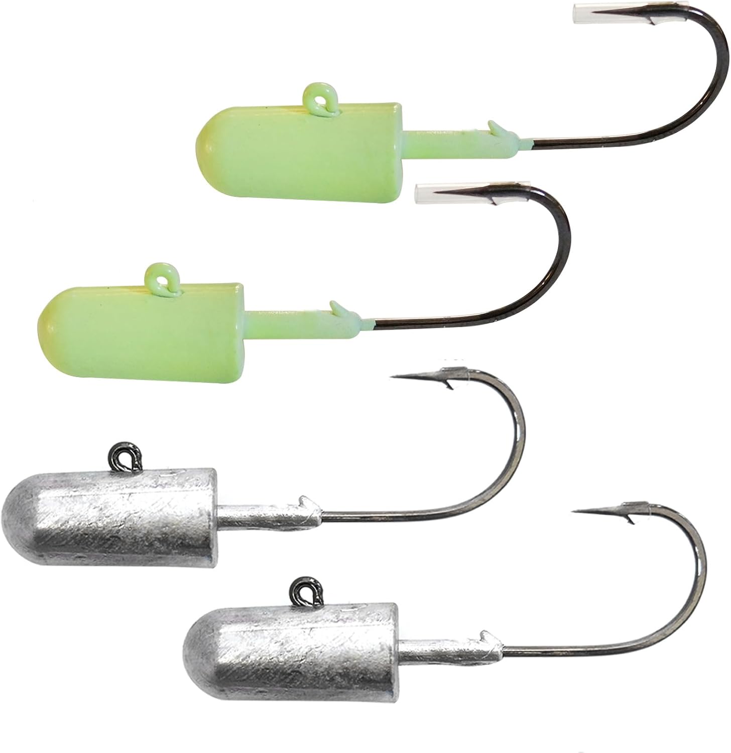 4pcs 2-Color Fish WOW!® 6oz Glow Bullet Jighead Plain Jig Head Bait Weighted swimbait Spin Fish unpainted Jig Heads for Saltwater with 32786 MUSTAD 10/0 Hook 2X Strong Black Nickel Hook