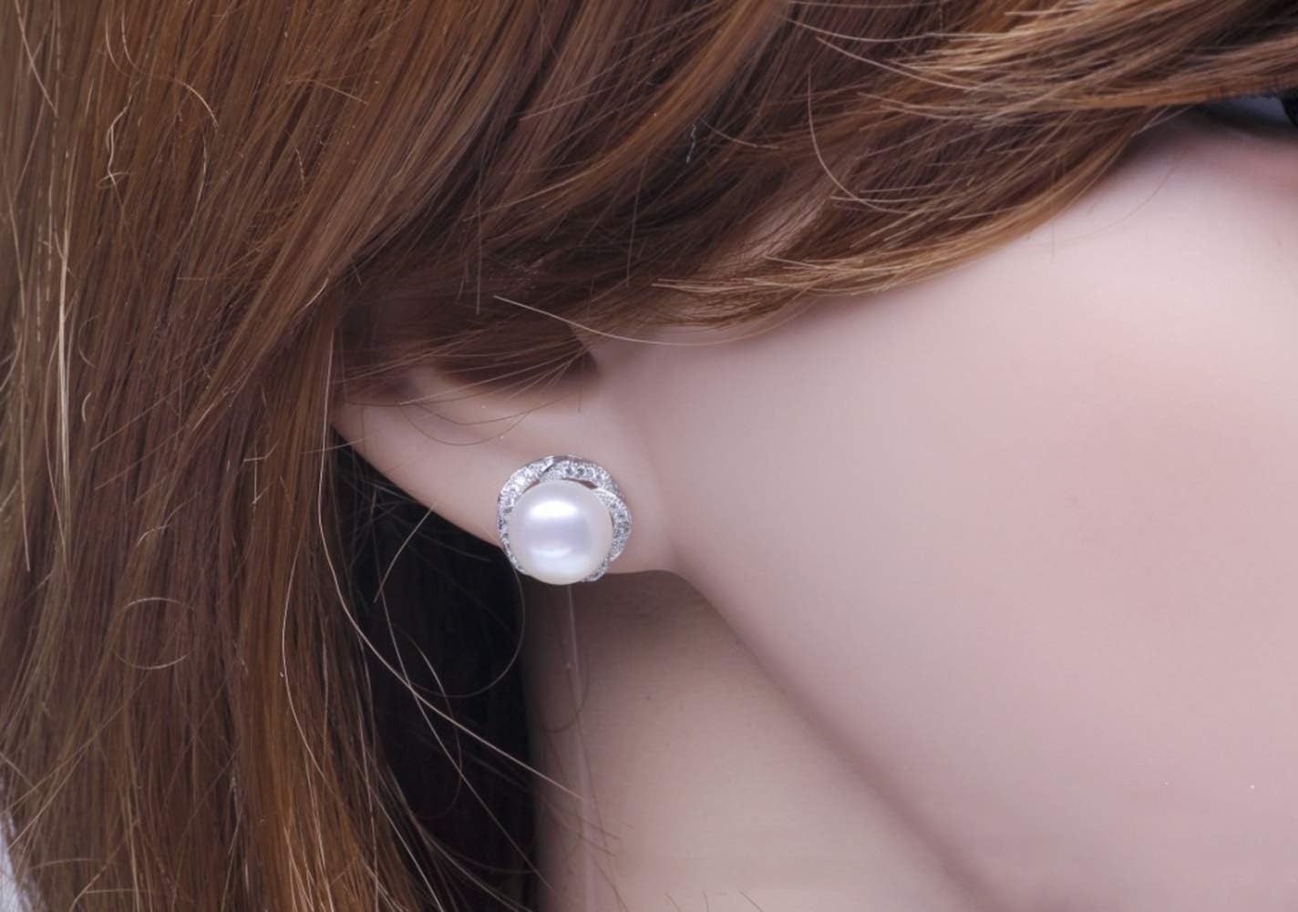 Sterling Silver Freshwater Cultured Pearl Pearl Earrings for Women White Cubic Zirconia Christmas Gifts for Mom Wife Girlfriend, Anniversary Birthday Jewelry Gifts for Her