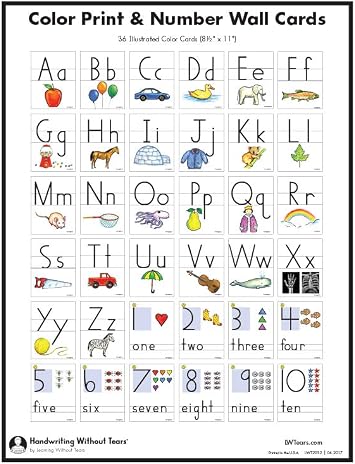 Learning Without Tears,Color Print & Number Cards, Age 5+, Kindergarten+, Handwriting Without Tears, 8.5x11 Color Alphabet Cards, Letters & Pictures, School & Home