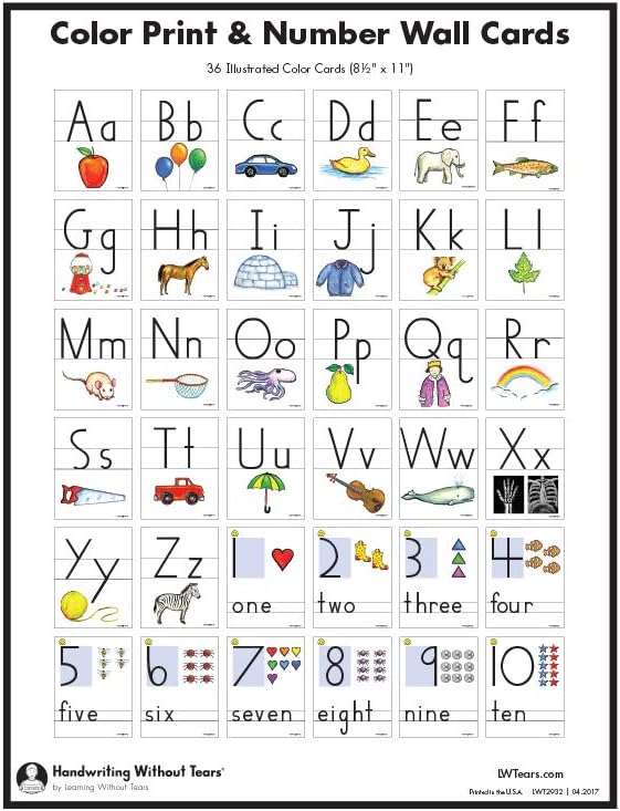 Learning Without Tears,Color Print & Number Cards, Age 5+, Kindergarten+, Handwriting Without Tears, 8.5x11 Color Alphabet Cards, Letters & Pictures, School & Home