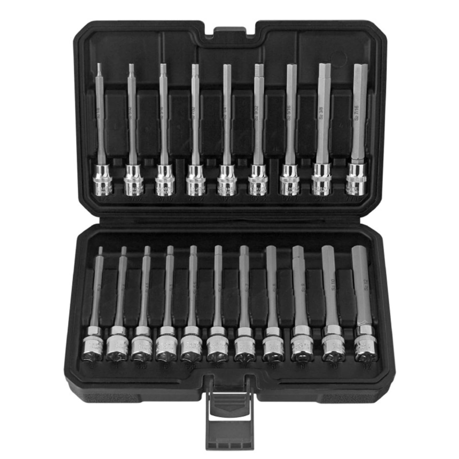 Juego de 20 llaves hexagonales de 3/8 pulgadas, cabeza cónica extendida alargada de 110 mm, para reparación de vehículos, para sistema métrico imperial