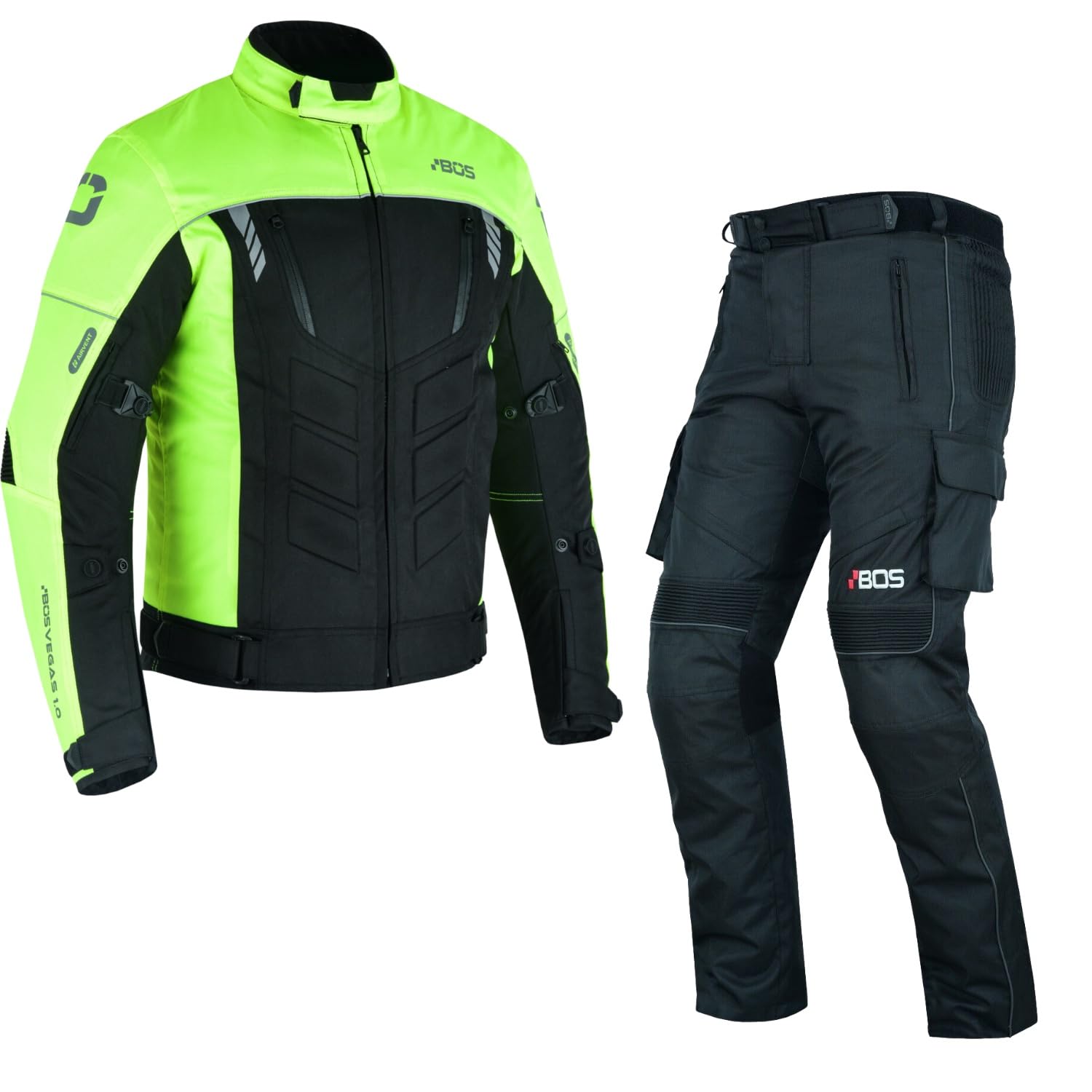BOSmoto Motorradkombi Textil 2-teilig mit CE Protektoren – Motorradjacke und Motorradhose für Herren,Wasserdichte Motorradjacke mit Hose,Herren Motorradkombi Textil