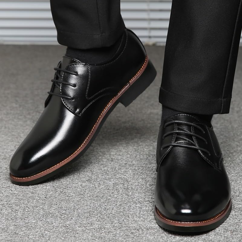 Men's Black Oxford Dress Shoes, Soft Patent Leather Casual & Business Shoes, Comfortable Lace-Up Leather Oxfords, Luxury Wedding & Formal Shoes3