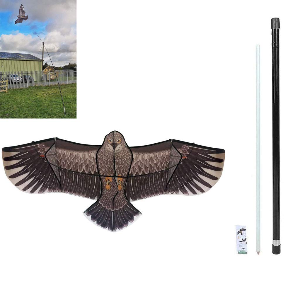 AILZNNBird Control With 5m/7m Telescopic Rod, Scarecrow Bird Repeller Flying Eagle Defender Hawk Kite For Garden