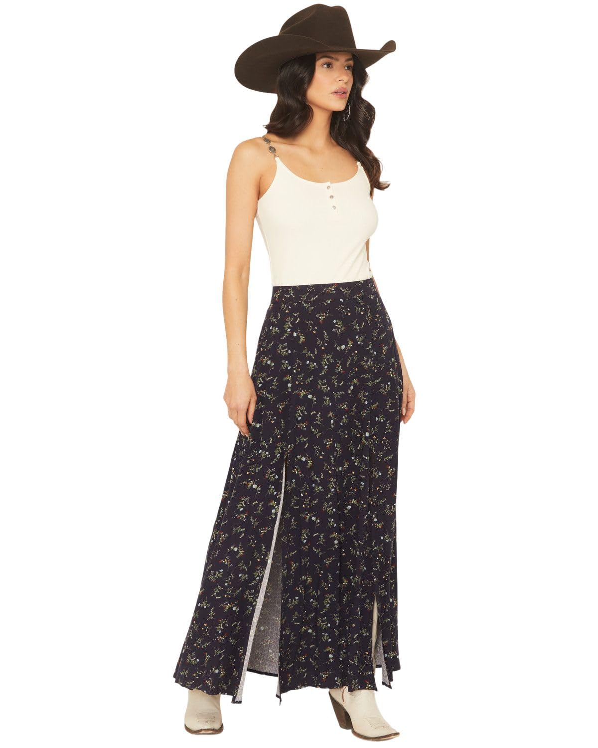 Idyllwind Womens Trinity Ditsy Floral Print Maxi Skirt Indigo
