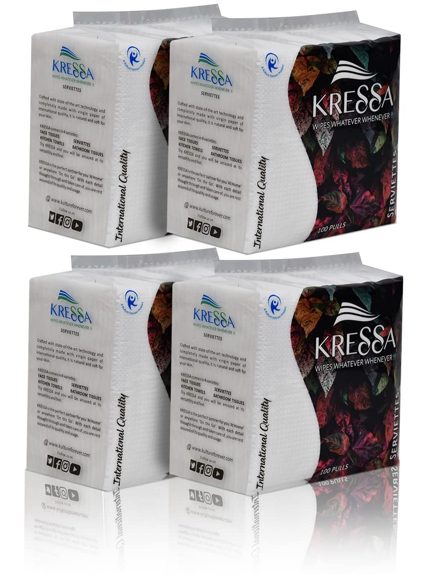 Kressa Tissue Paper Napkins | Table Top Serviettes 30 X 30 Pack of 4 (400 Serviettes) 100% Biodegradable