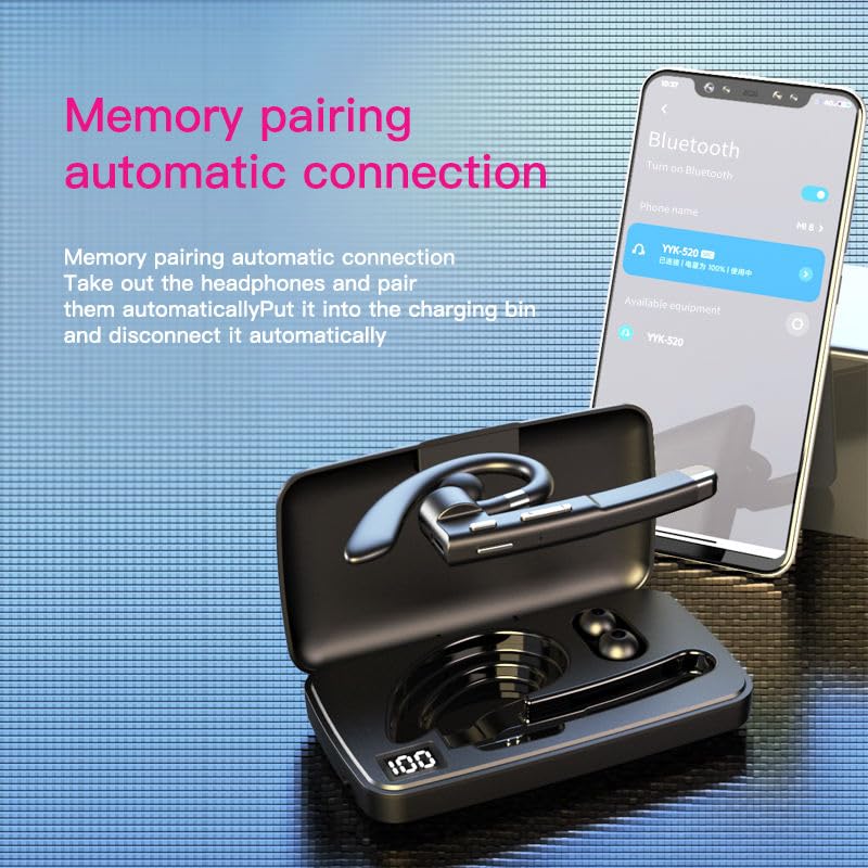 Image of Bluetooth Earpiece V5.1 Headset with LED Charging Case, Waterproof Hands-Free Wireless Earphone for Business, Office & Driving, Noise Cancelling Mic, Compatible with Android /iPhone Devices