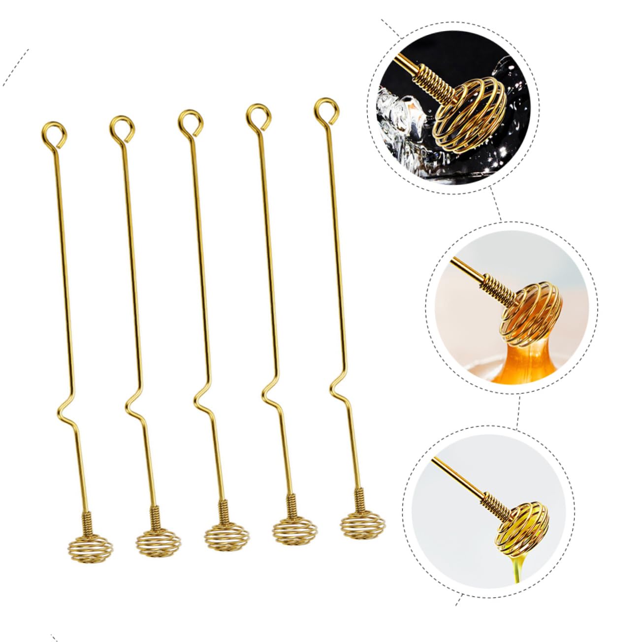 PRETYZOOM 5pcs Honey Stirrer Stirrers Cocktail Beverages Multi-function Honey Stick Household Stirring Stick Multi-function Stirring Stick Wine Supply 304 Stainless Steel Golden re-usable