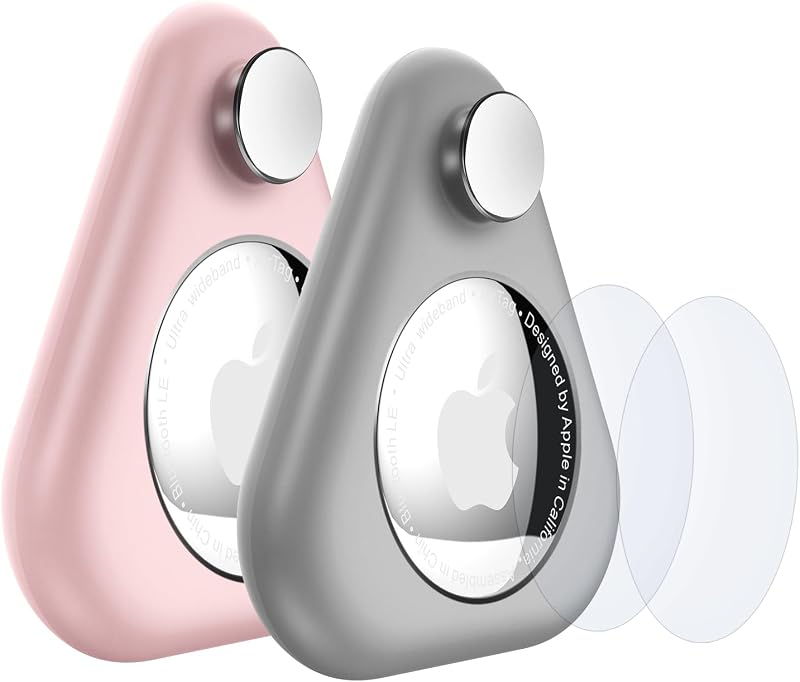 Kit com 2 Suportes Ocultos para Apple AirTag JUCONU em ABS com Pinos e Desbloqueador Magnético Rosa e Cinza