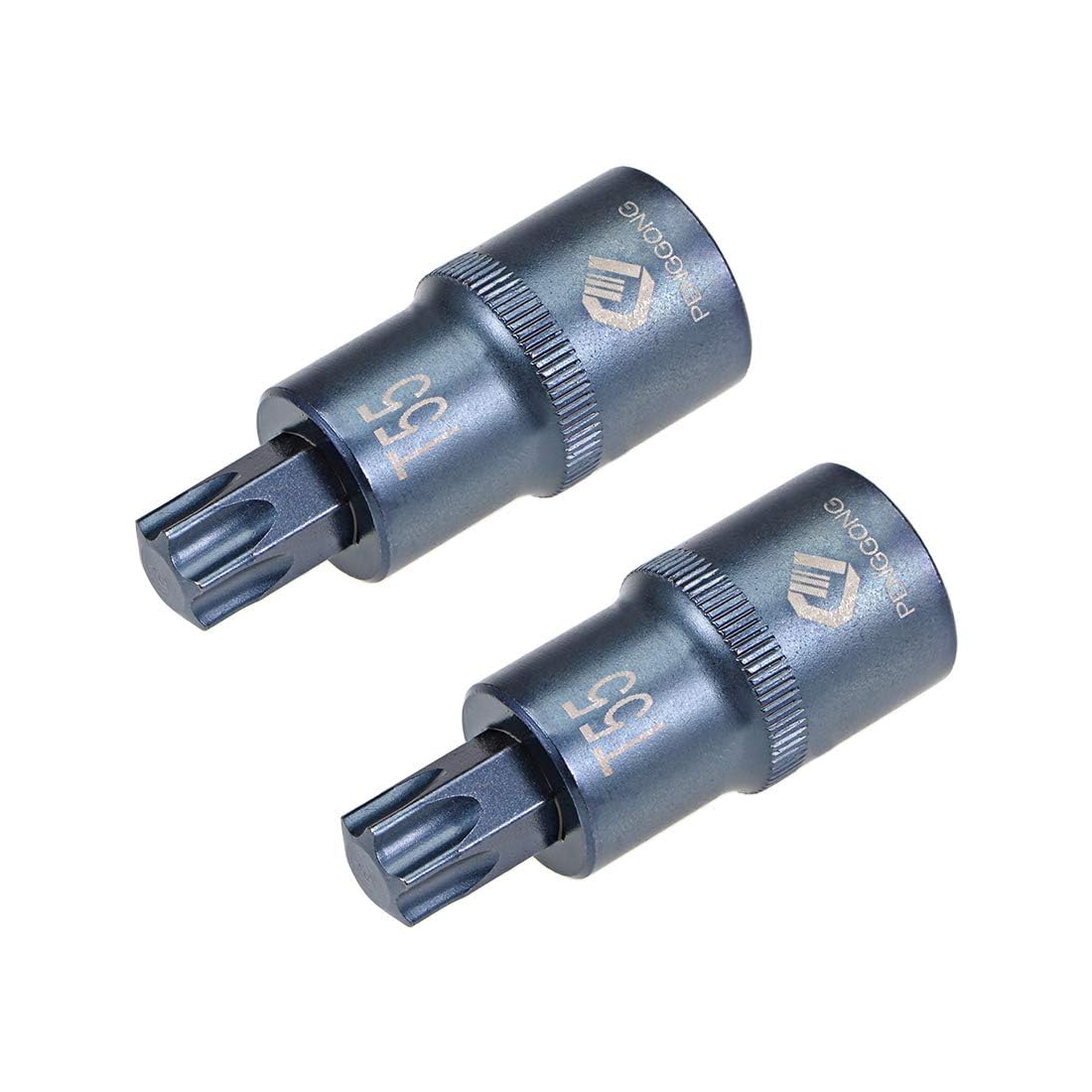 TOP-VIGOR 2Pcs Torx Bit Socket, 1/2" Drive x T55 CR-V Key Socket, Premium S2 Steel Bits
