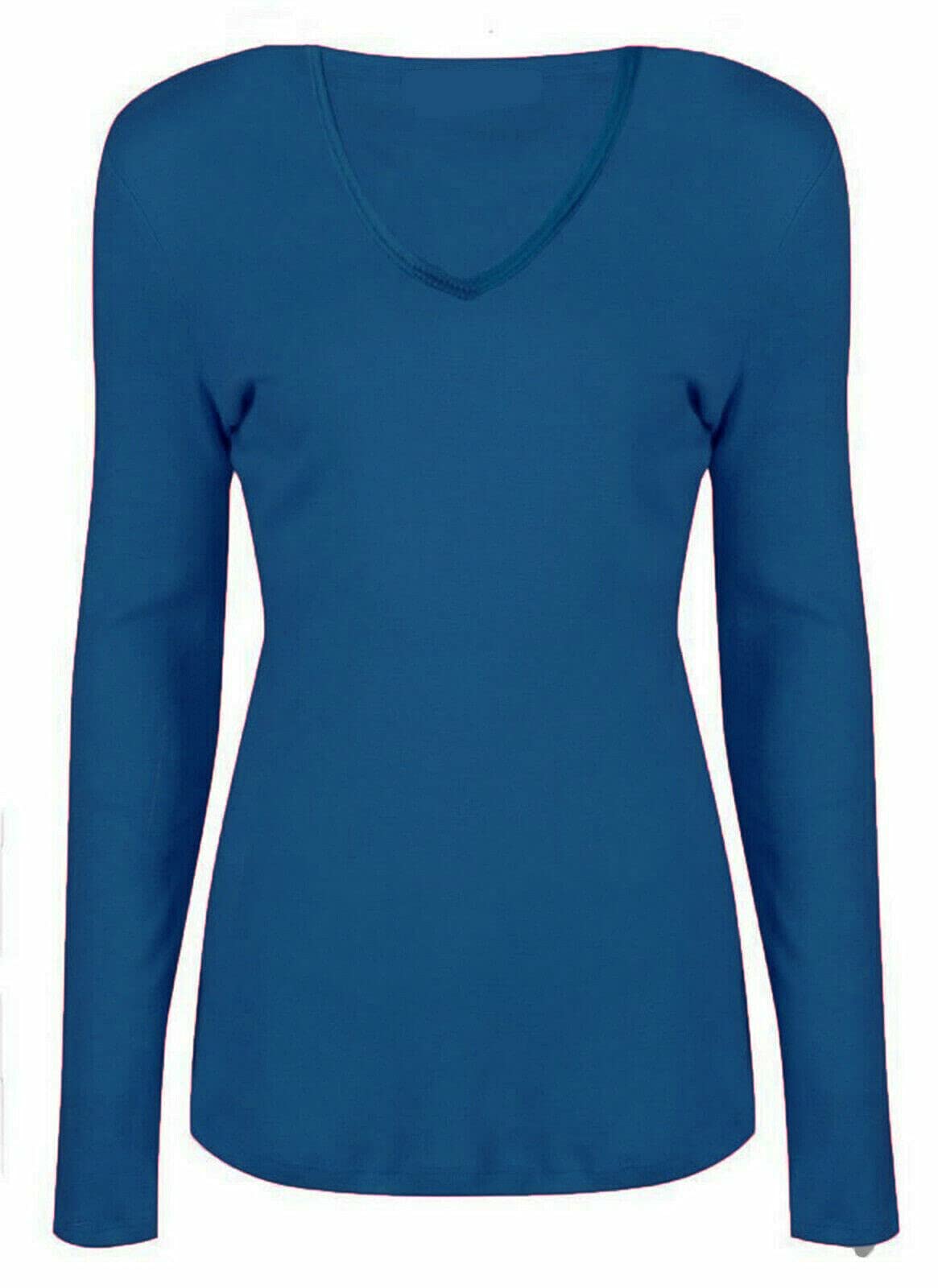 Wearall Women's Teal New V Neck Stretch Long Sleeve Top 12/14