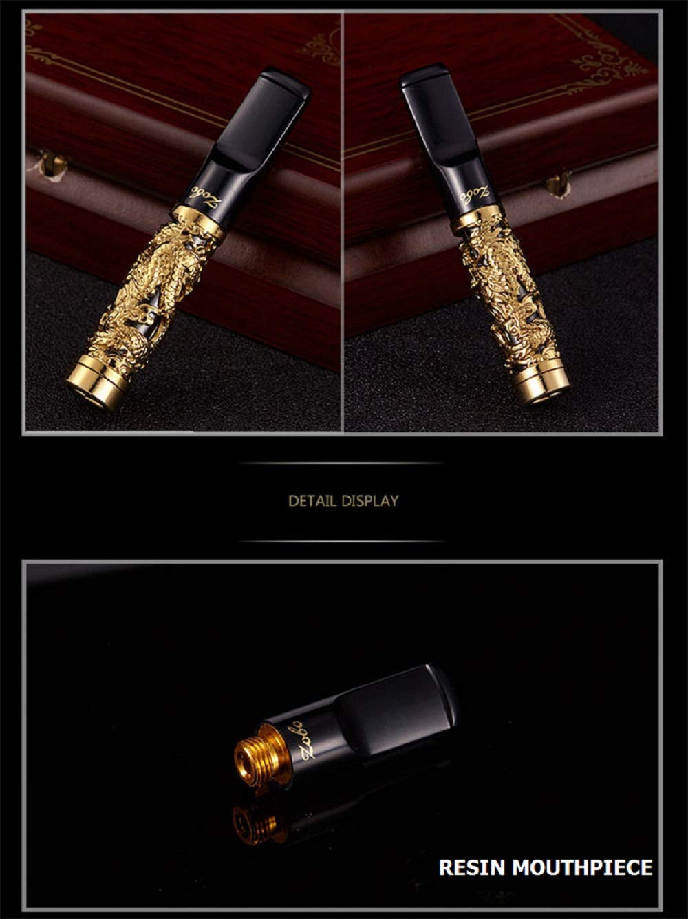 Embout buccal avec porte-filtre cigarette de luxe, coffret en bois de luxe,  sculpture en dragon 3D plaqué or 24 carats, réutilisable avec microfiltre  microporeux à trois couches pour hommes : Amazon.fr: Mode