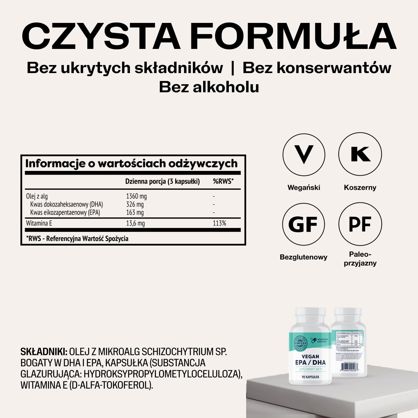 VIMERGY Wegański EPA DHA, 90 Kapsułek, Omega 3
