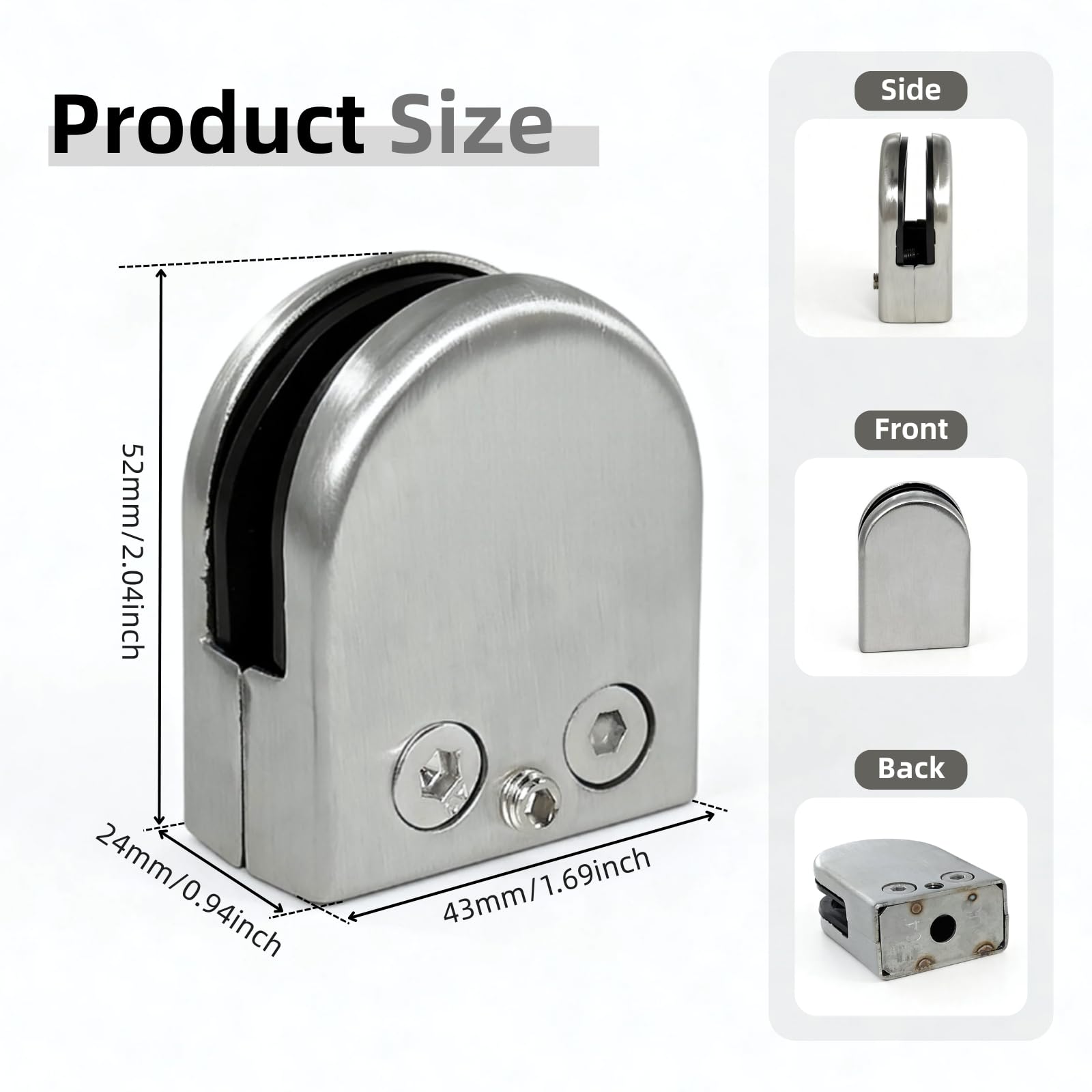 Abrazaderas de Vidrio de Acero Inoxidable 304 Abrazadera de Clip de Cristal Soporte de Vidrio Ajustable Abrazaderas de Acero Inoxidable para Sujetar Barandilla Escalera Baño Para 8-10mm Cristal