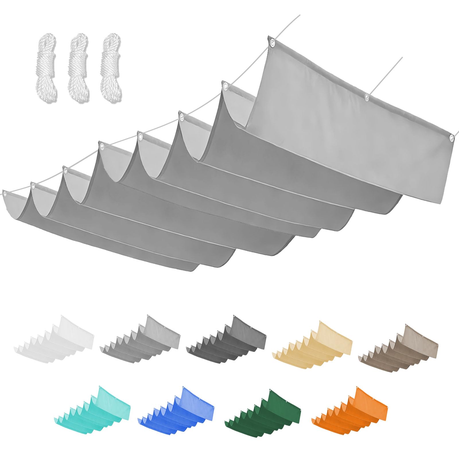 Retractable Wave Shade Cloth, Waterproof Rectangle Sun Shade Sail Garden Sunscreen Awning Canopy with Rope for Outdoor Patios Garden Backyard-Lightgrey||250x850cm