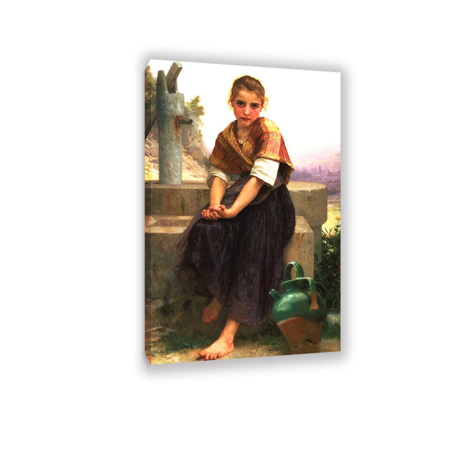 RXNHGJDS William-Adolphe Bouguereau Wall Art The Broken Pitcher Fine Art Portrait Wall Painting Aesthetic Wall Decor for Living Room Bedroom Bathroom Home Decor 128x80cm Inner frame