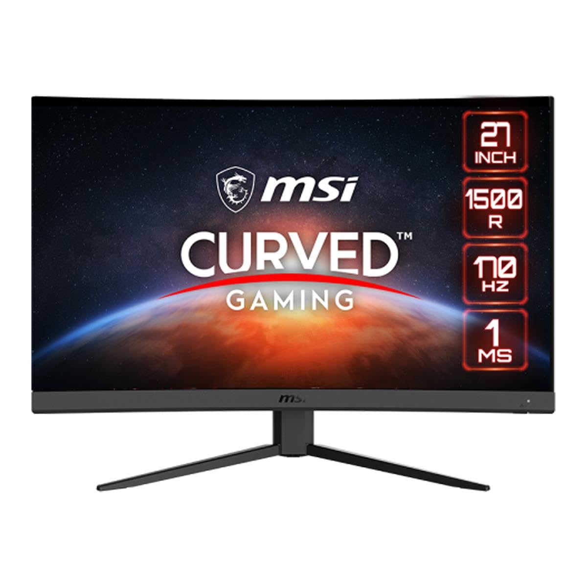 MSI G27CQ4 E2, 27" 1500R Curved Gaming Monitor, 2560x1440 (WQHD), VA, 170Hz, 1ms, FreeSync Premium, HDMI, DisplayPort, Height Adjustable