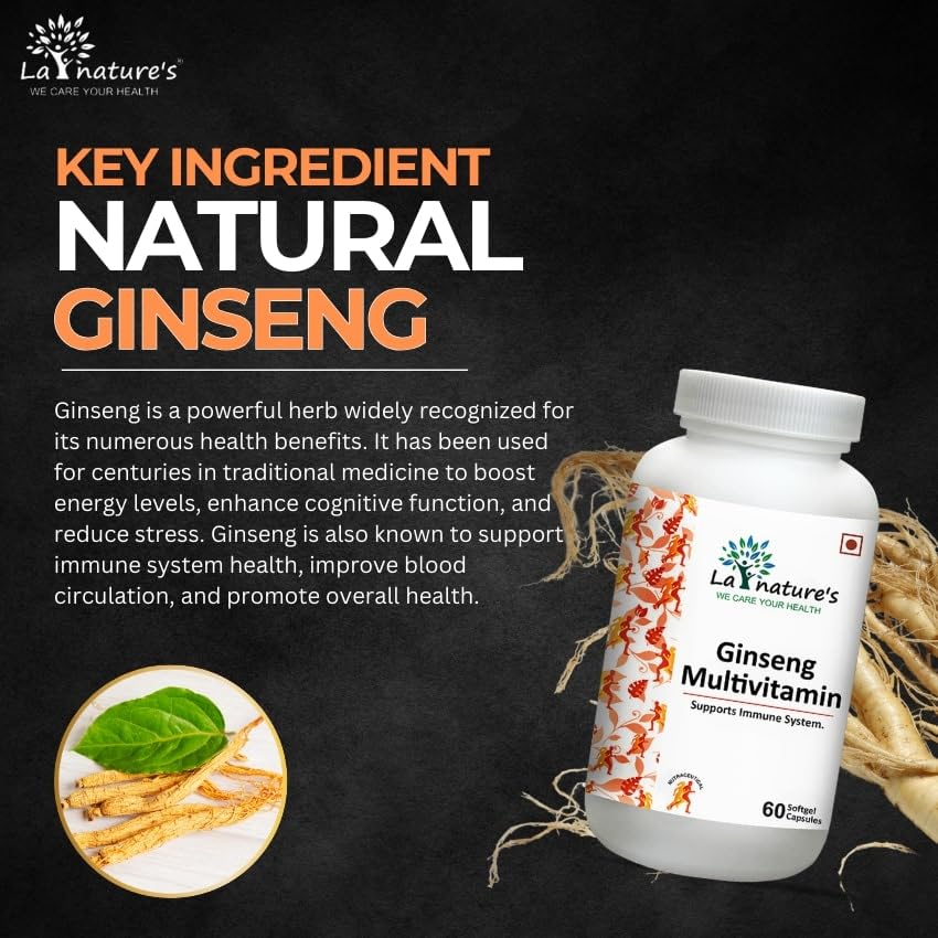Image of La Nature's Ginseng Multivitamins & Multimineral (60 Softgel Capsules) Korean Ginseng Root Extract - Energy & Immune Support - Men & Women Soft gels (Pack of 2)