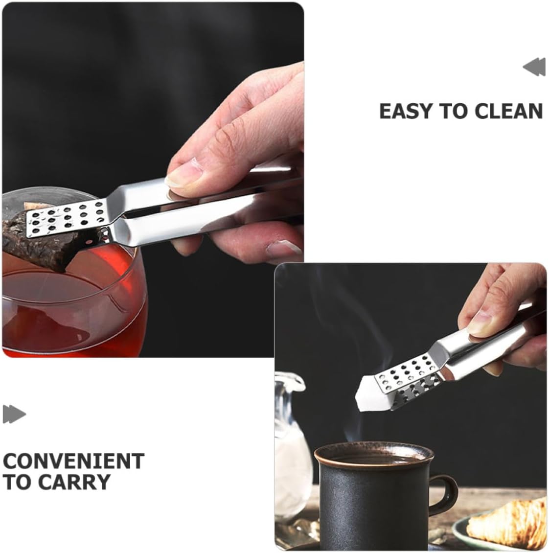 Luxshiny 2pcs Stainless Steel Ice Tongs for Bar and Kitchen, Versatile and Convenient Food Tongs Silver Finish, for Grilling, Ice Cubes, and Bbq Use