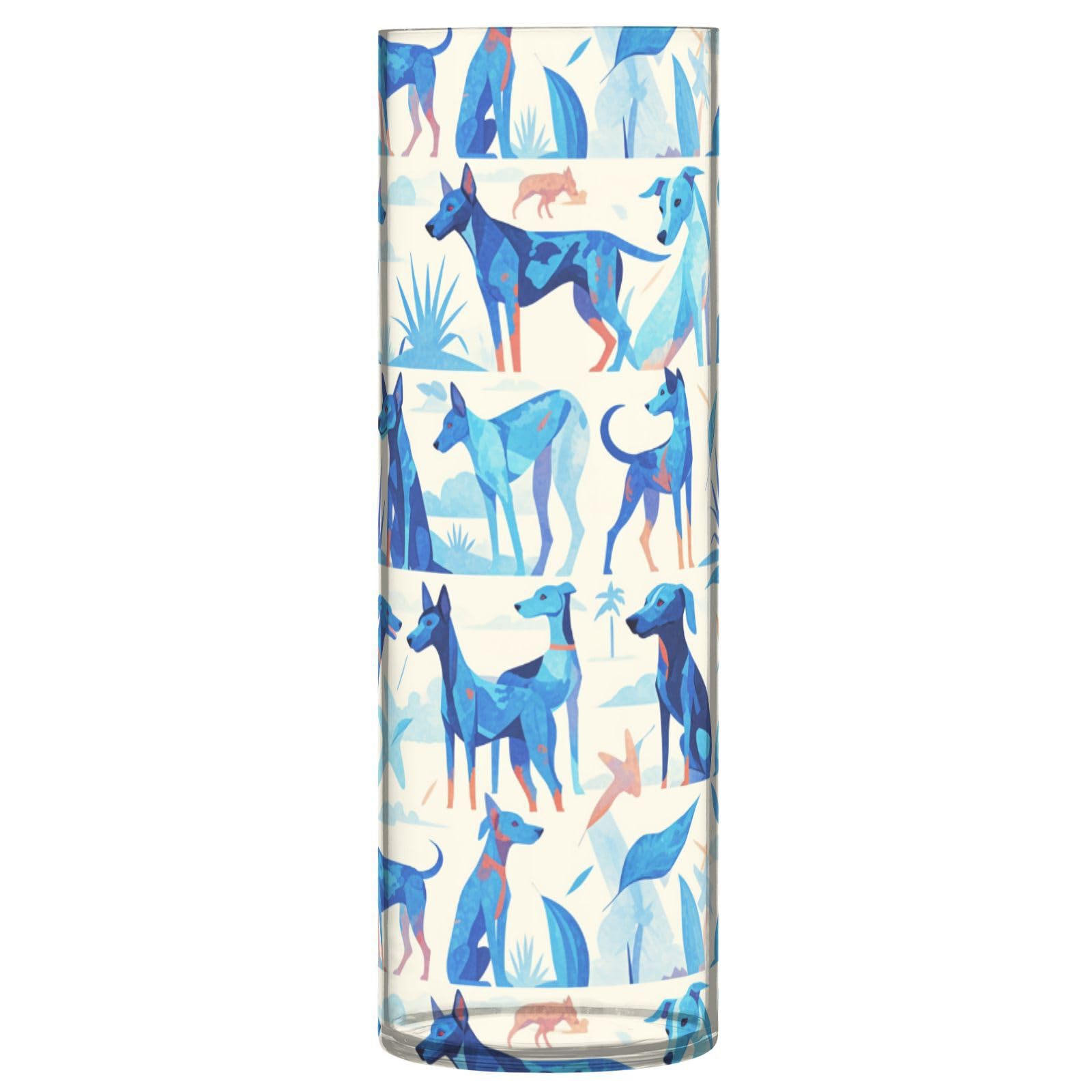 Vase en plastique transparent bleu grand format 30x10cm pour composition florale