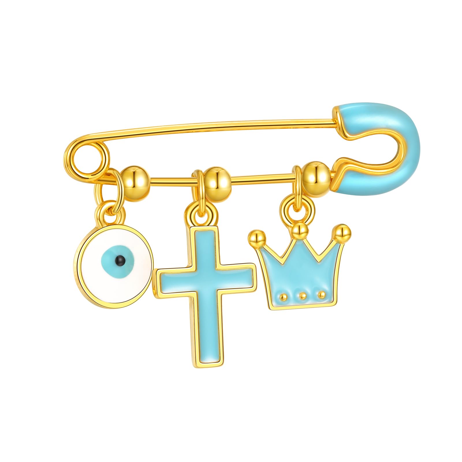 18K Gold Plated Baby Evil Eye Pin Baby Protection Jewish Brooch Jewelry Diaper Stroller