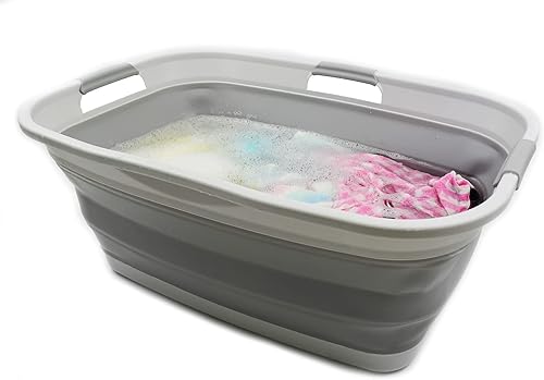 Miniatura 4 de SAMMART Juego de 2 cestas plegables de plástico para la ropa sucia de 44 litros (11.6 galones) - Contenedororganizador plegable - Tina de lavado