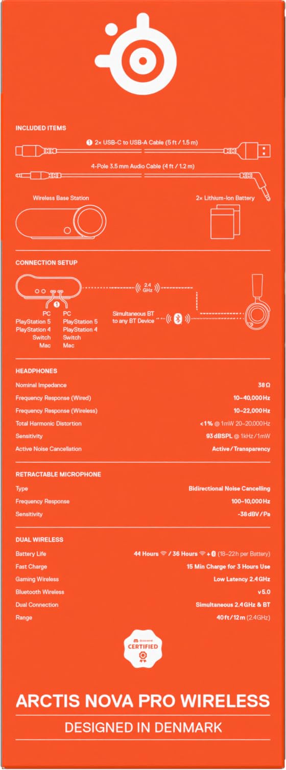 SteelSeries Arctis Nova Pro - Cuffie da gaming wireless multi-sistema - Driver magnetici al neodimio - Cancellazione attiva del rumore -Infinity Power System -Microfono ClearCast Gen 2 - PC,PS5,Mobile