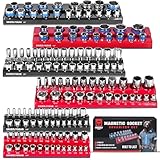 Grizzly Gear Magnetic Socket Holder- 6 Piece SAE & Metric Socket Set | Fits Deep & Shallow Sockets, 1/4 3/8 1/2 Drive Sizes. Magnet Trays for Mechanic
