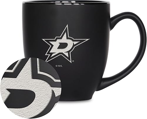 Vista 22 de Rico Industries NHL Hockey - Taza bistró de cerámica negra mate de 15 onzas