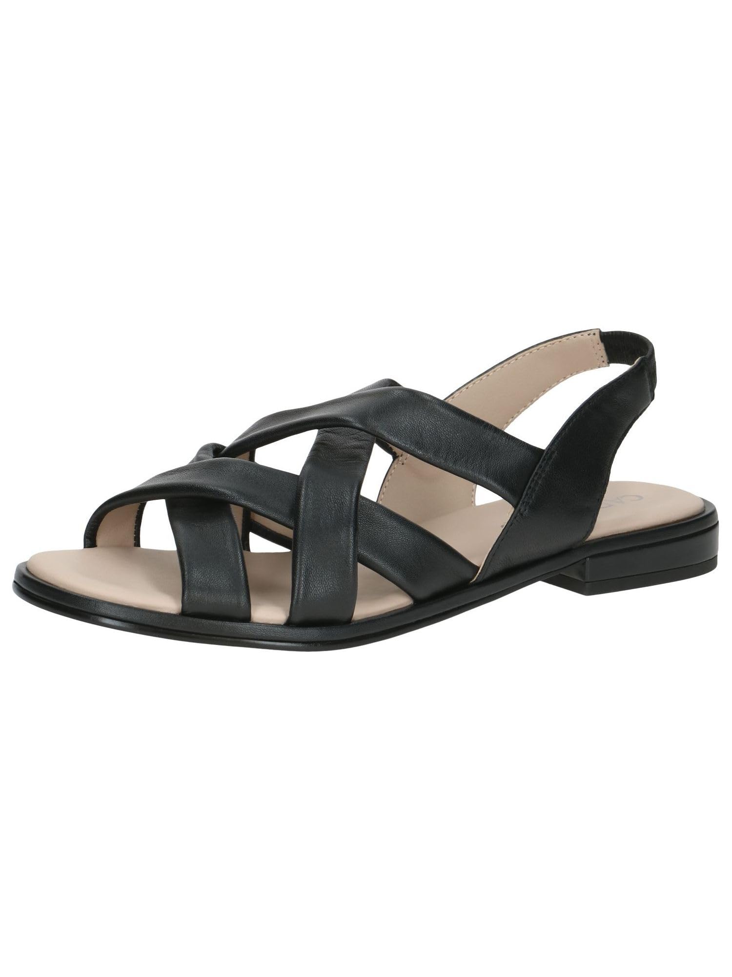 CAPRICE Women's Leather Flat Sandals Summer, Black (Black Nappa), 5 UK