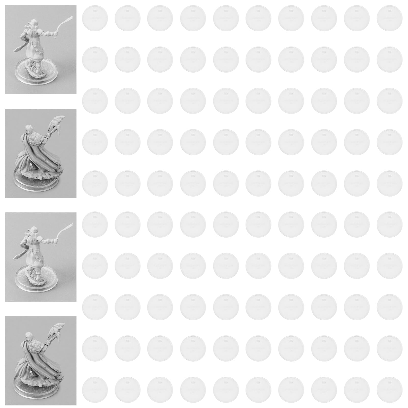 DisplayMore 100Pcs Round Plastic Model Bases 25mm/0.98 inch Wide for Gaming Miniatures or Wargames Role Playing Board Game Figure Toy (100PCS-Clear-25MM)