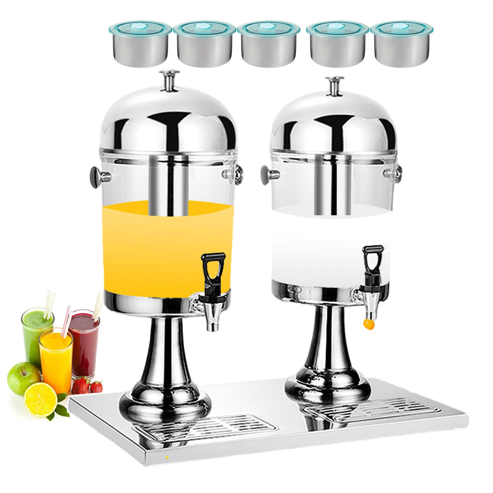 asdchZen 16L Commercial Juice Dispensers With 2 Bucket, Cold & Warm Beverage Dispenser With Tap, Soy Milk And Coffee Dispensers - Silver/Gold-Plated, Double Shape,Silver,Silver